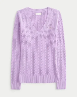 Camisola icónica com gola em V e malha trançada