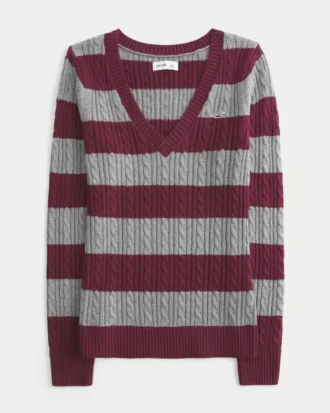 Camisola icónica com gola em V e malha trançada