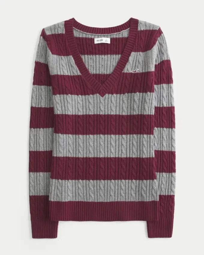 Camisola icónica com gola em V e malha trançada