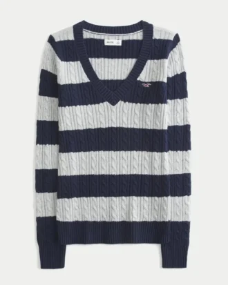 Camisola icónica com gola em V e malha trançada