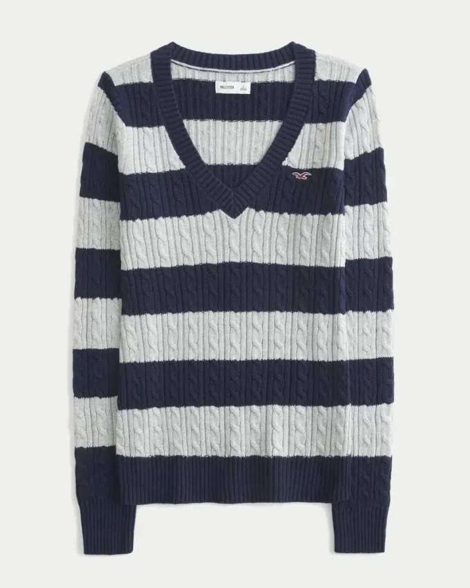 Camisola icónica com gola em V e malha trançada