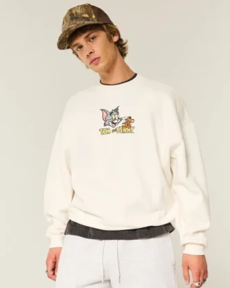 Camisola larga com estampa Tom e Jerry