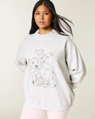 Camisola oversized com gola alta e estampa de urso