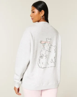 Camisola oversized com gola alta e estampa de urso