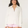 Camisola oversized com malha trançada e meio fecho