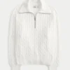 Camisola oversized com malha trançada e meio fecho