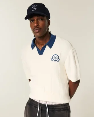 Camisola polo de manga curta e corte quadrado