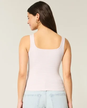 Camisola sem costuras com costura canelada e decote quadrado