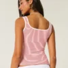 Camisola sem costuras com costura canelada e decote quadrado