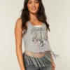 Camisola sem mangas com franjas e estampado Velvet Valley