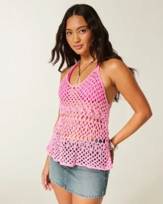 Camisola sem mangas estilo croché