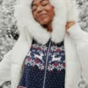 Casaco com capuz e acabamento em pele sintética Fair Isle Zip-Up Sweater