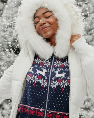 Casaco com capuz e acabamento em pele sintética Fair Isle Zip-Up Sweater