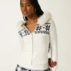 Casaco com capuz e acabamento em pele sintética Fair Isle Zip-Up Sweater