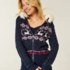 Casaco com capuz e acabamento em pele sintética Fair Isle Zip-Up Sweater