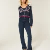 Casaco com capuz e acabamento em pele sintética Fair Isle Zip-Up Sweater