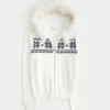 Casaco com capuz e acabamento em pele sintética Fair Isle Zip-Up Sweater