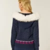 Casaco com capuz e acabamento em pele sintética Fair Isle Zip-Up Sweater