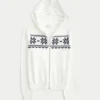 Casaco com capuz e acabamento em pele sintética Fair Isle Zip-Up Sweater