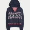Casaco com capuz e acabamento em pele sintética Fair Isle Zip-Up Sweater