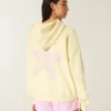 Casaco com capuz e fecho com estampa de estrela do mar oversized