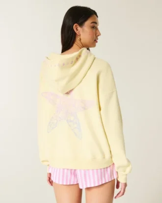 Casaco com capuz e fecho com estampa de estrela do mar oversized