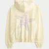 Casaco com capuz e fecho com estampa de estrela do mar oversized