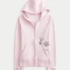Casaco com capuz e fecho com estampado de rosas