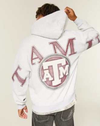 Casaco com capuz e fecho com estampado gráfico da Texas A&M University Aggies