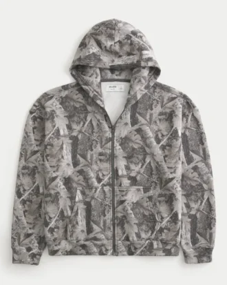 Casaco com capuz e fecho de correr Boxy Camo