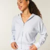 Casaco com capuz e fecho Gilly Hicks Relaxed Zip-Up Waffle Hoodie