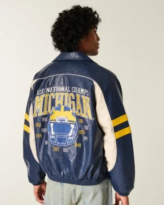 Casaco com estampado da Universidade de Michigan Wolverines em pele sintética