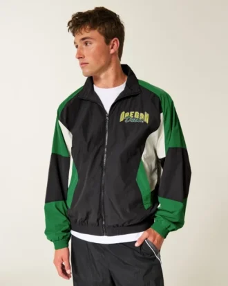 Casaco corta-vento com gráfico da Universidade de Oregon Ducks