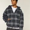 Casaco de skater com capuz em flanela xadrez