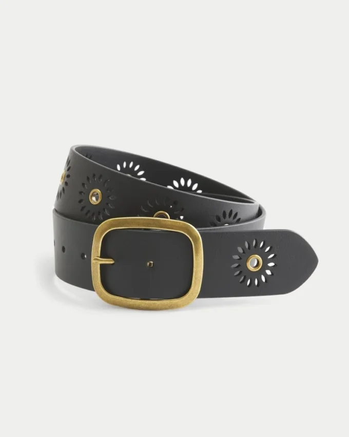 Cinto de couro vegan com ilhós Sunburst