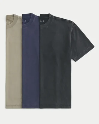 Conjunto de 3 camisetas boxy pesadas com gola redonda lavadas