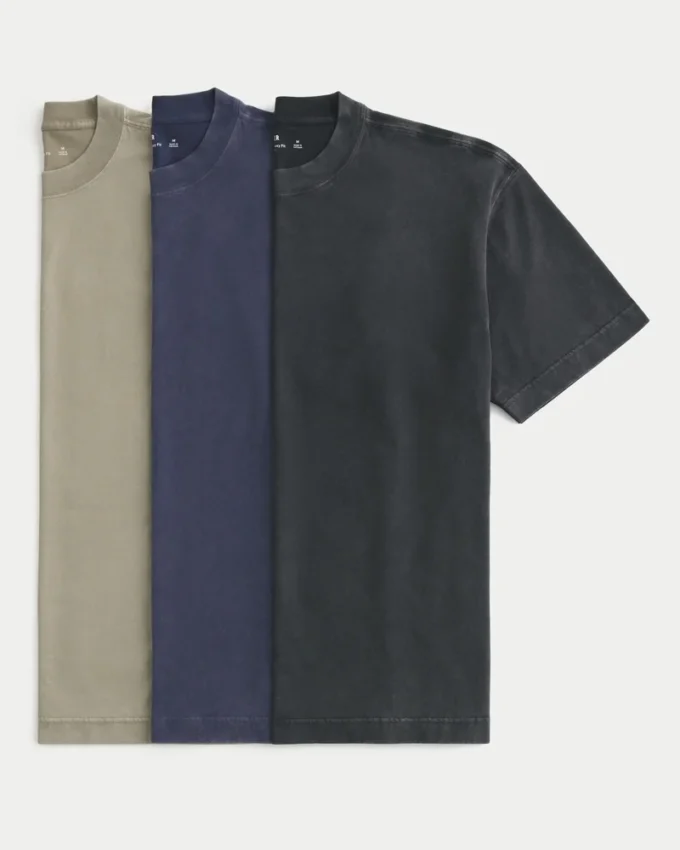Conjunto de 3 camisetas boxy pesadas com gola redonda lavadas