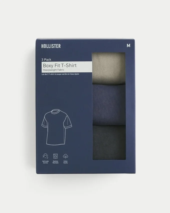 Conjunto de 3 camisetas boxy pesadas com gola redonda lavadas
