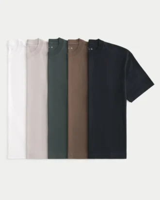 Conjunto de 5 t-shirts de algodão pesado com corte reto