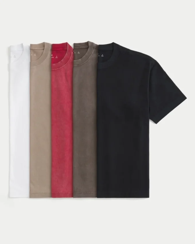 Conjunto de 5 t-shirts pesadas de gola redonda