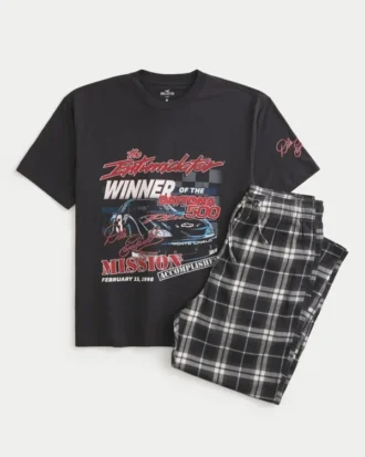 Conjunto de camiseta com estampa Dale Earnhardt NASCAR e calças de pijama de flanela