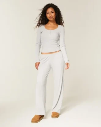 Conjunto de camisola com gola henley e calças largas Always Cozy