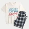 Conjunto de t-shirt com estampado suíço e calças de pijama de flanela
