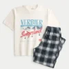 Conjunto de t-shirt com estampado suíço e calças de pijama de flanela