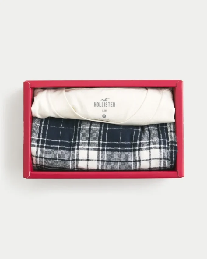 Conjunto de t-shirt com estampado suíço e calças de pijama de flanela