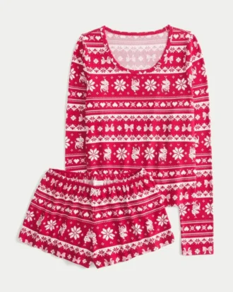 Conjunto de top com decote redondo e calções de manga comprida Always Cozy