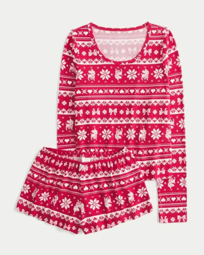Conjunto de top com decote redondo e calções de manga comprida Always Cozy