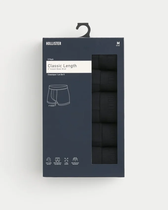 Cueca boxer clássica comprida, 5 unidades