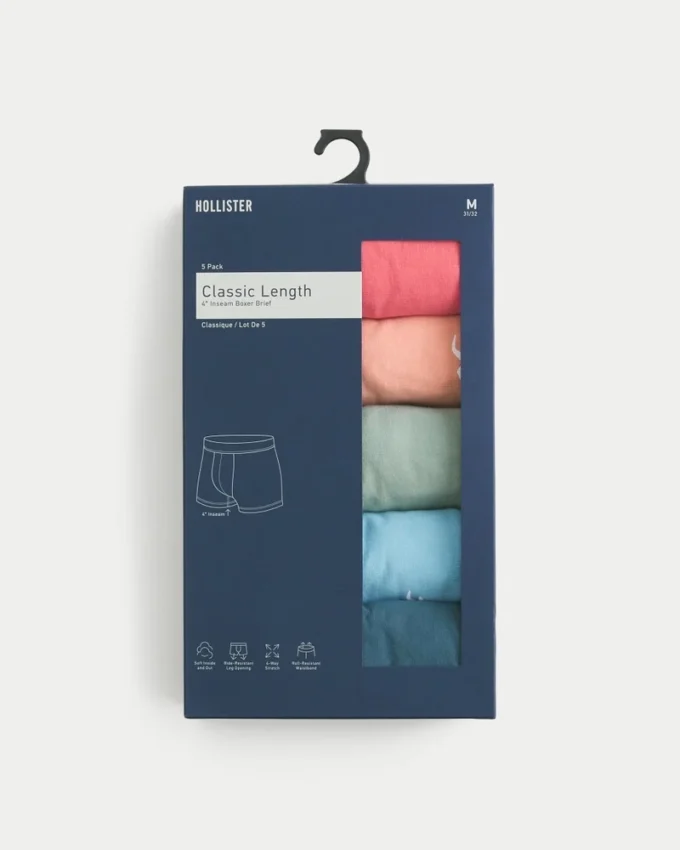 Cueca boxer clássica comprida, 5 unidades
