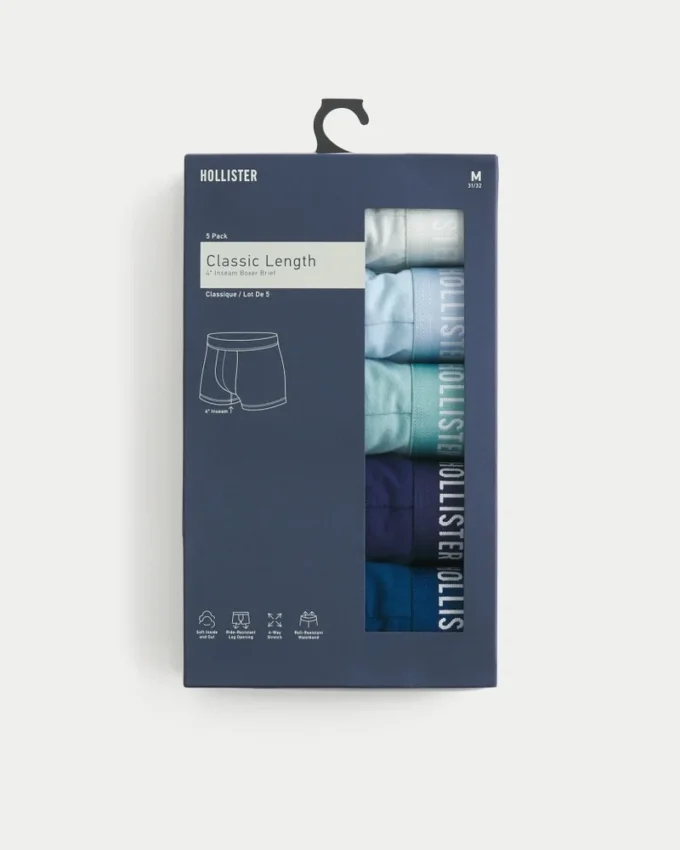 Cueca boxer clássica comprida, 5 unidades